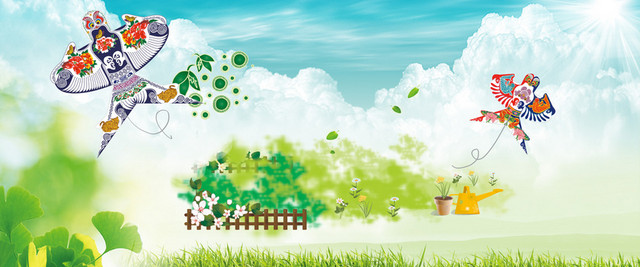 春游卡通绿色海报BANNER背景