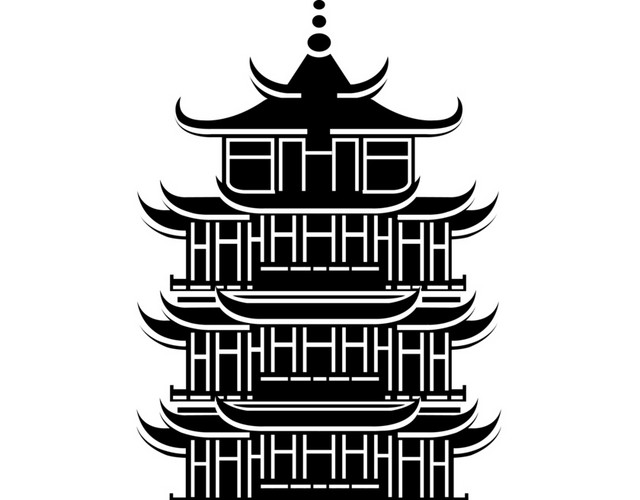 古现代中国建筑剪影矢量素材
