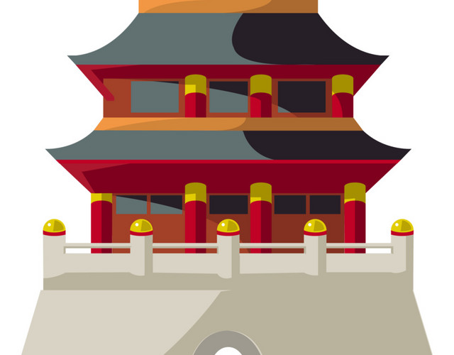 手绘仿古建筑素材