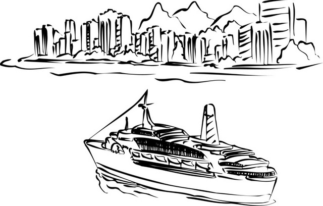 手绘建筑黑白手稿素材