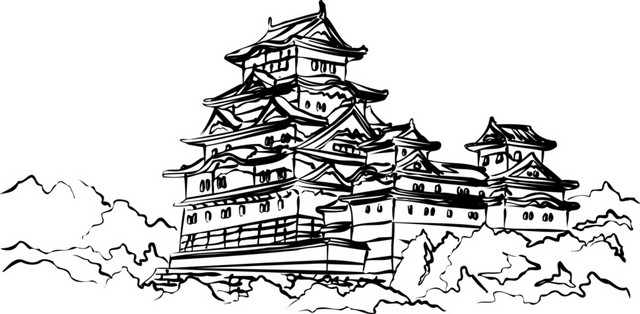 手绘建筑黑白手稿素材