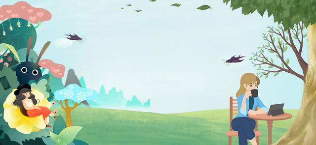 春季踏青文艺手绘野餐文艺蓝色BANNER
