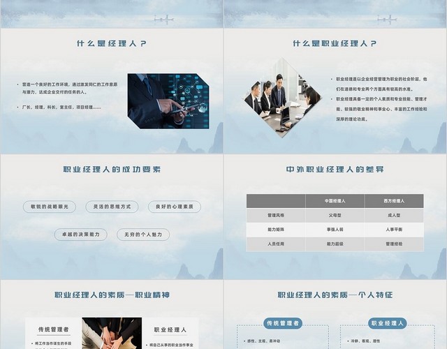 中国风水墨职业经理人素质能力培训企业培训主题PPT模板