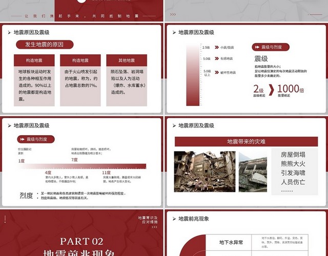 红色简约地震常识及应对措施PPT模板