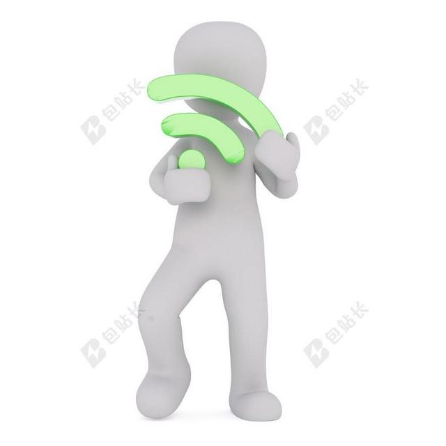 绿白人物3D小人拿着无线网络符号信心技术网络人物背景图片