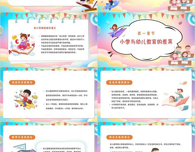 炫彩时尚卡通幼小衔接讲座主题PPT模板