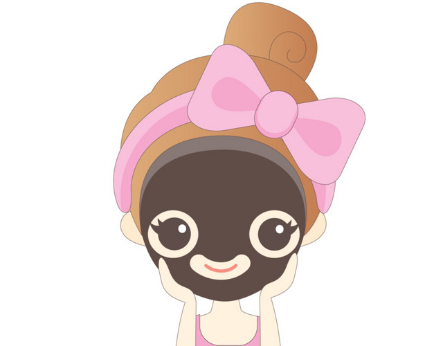 卡通贴黑面膜的少女