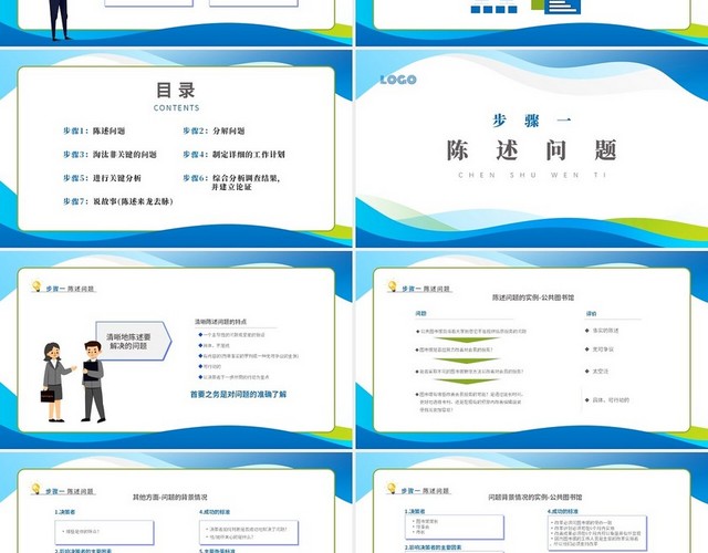 蓝绿曲线商务简约解决问题七步骤培训PPT课件如何解决问题如何如何解决问题——发现和分析问题的七个步骤
