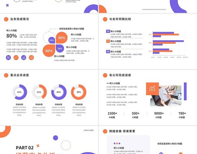 橙紫简约经营分析工作总结工作汇报PPT模板