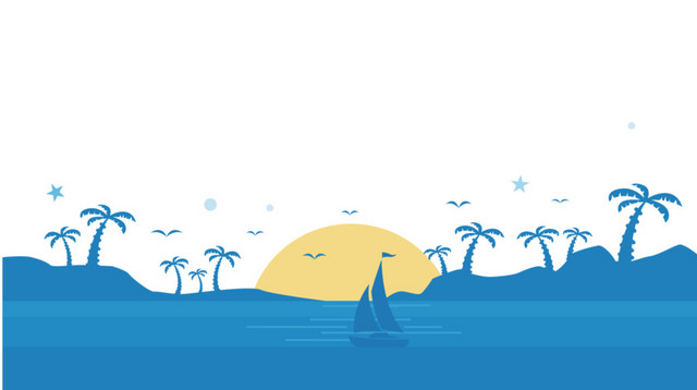 手绘海边夕阳椰子树