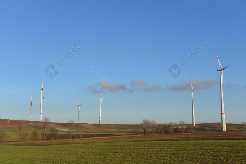 蓝色技术能源环保风车郊外背景图片