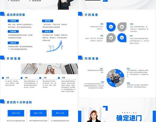 蓝色商务风保险陌生拜访的步骤培训保险公司企业培训PPT模板