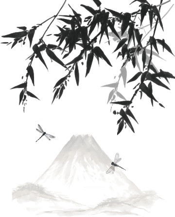 矢量水墨山水竹子国画