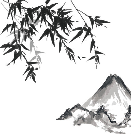 矢量水墨山水竹子国画