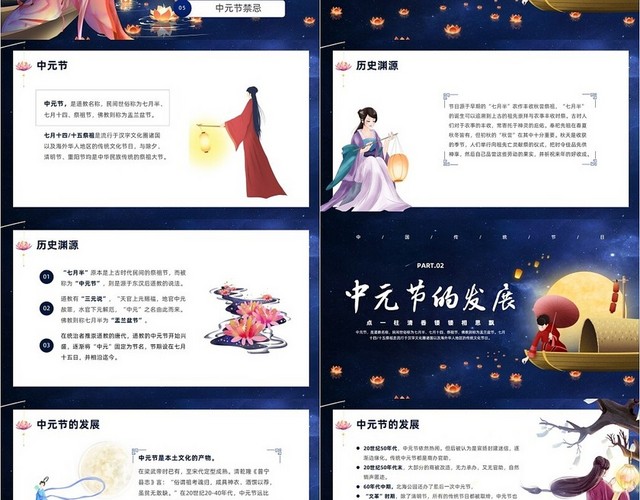 蓝色中国风中元节节日PPT