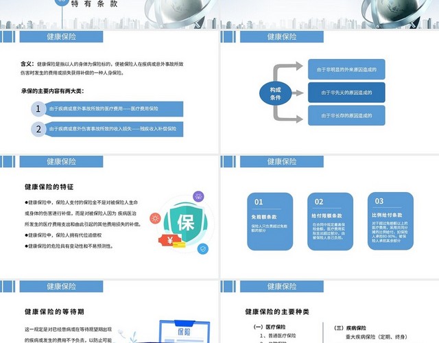 蓝色简约保险种类介绍商务通用PPT模板