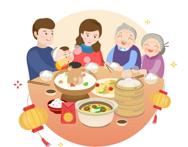 吃年夜饭的一家人