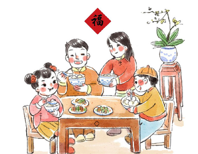 卡通春节年夜饭