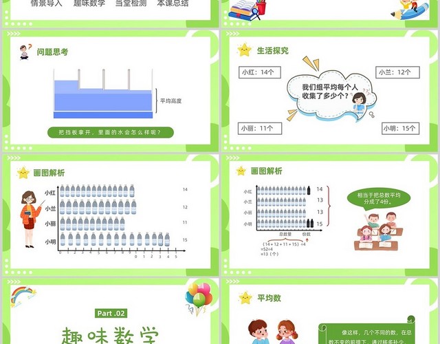 绿色卡通小清新四年级数学平均数PPT模板