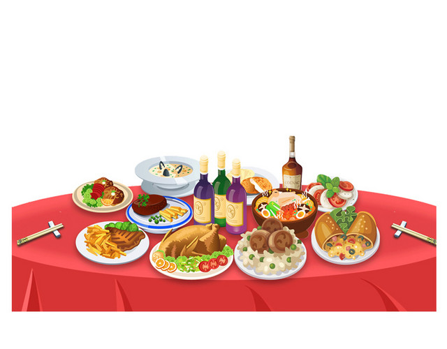 红色喜庆年夜饭美食元素