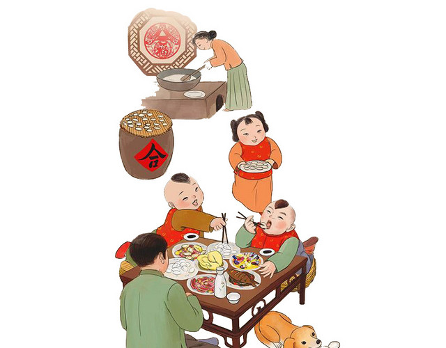 围在一起吃饭的一家人