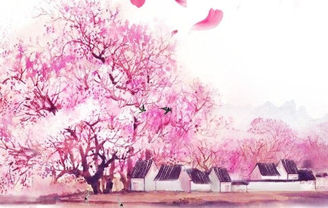 粉色浪漫桃花背景免抠