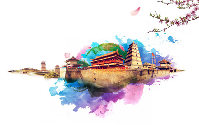 古代建筑水墨素材