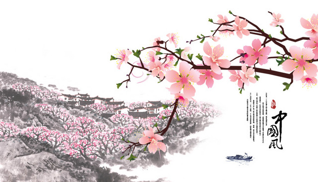 中国风国画桃花