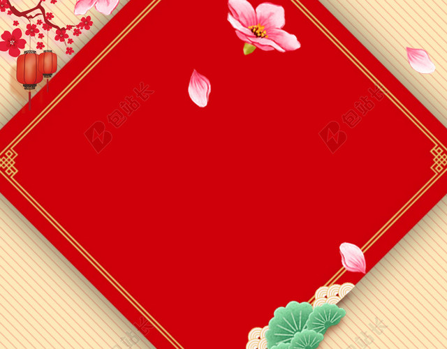 年货节红色淘宝桃花花瓣菱形几何主图