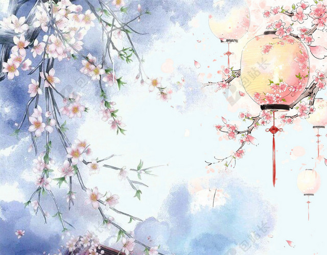 中国风桃花H5分层背景