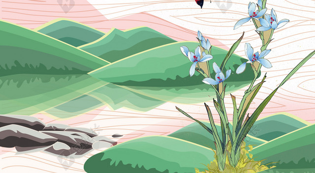 淡雅小清新桃花线条底纹惊蛰背景素材