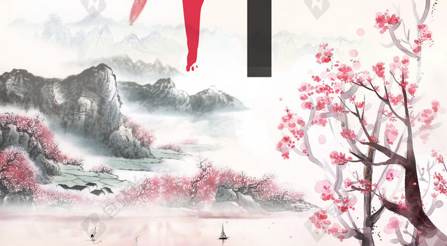 文艺桃花林背景素材