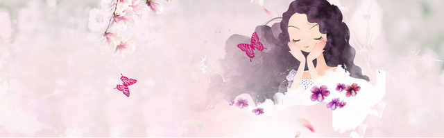 卡通女生粉色蝴蝶桃花女生节BANNER