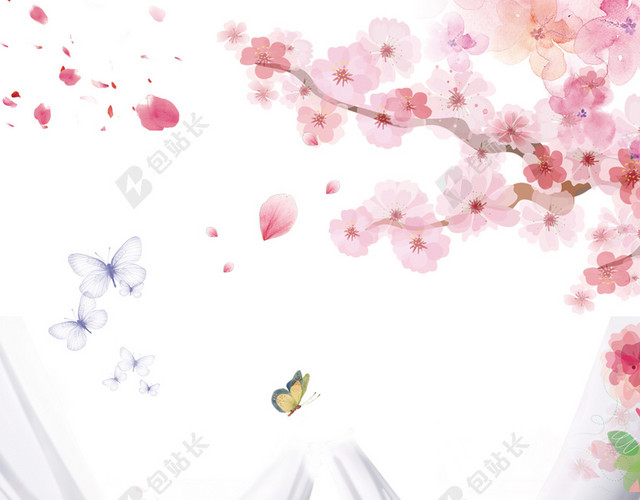 粉色浪漫唯美插画桃花节海报背景