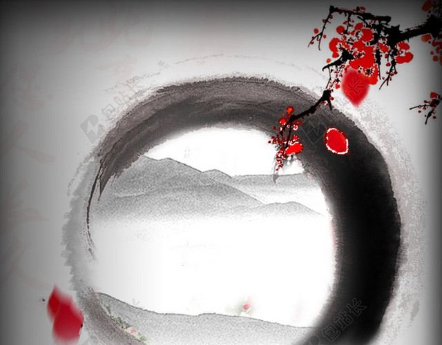 中国风花瓣墨画梅花H5背景素材
