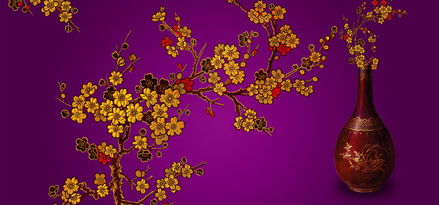 中国风梅花丝绸花瓶陶瓷背景BANNER