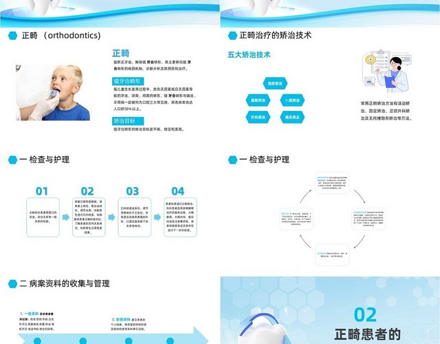 浅蓝色简约商务口腔正畸科常见疾病患者的护理工作报告PPT