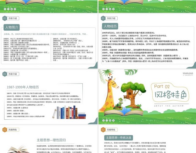 绿色简约余秋雨中国知名作家个人生平介绍PPT模板