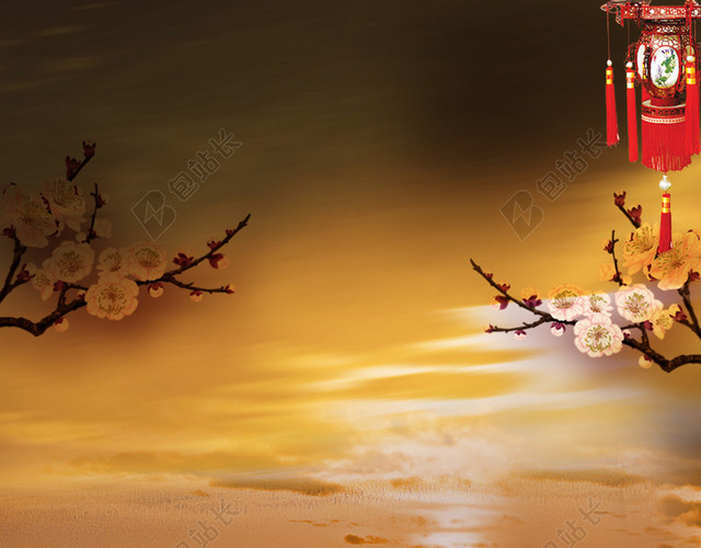 中国风梅花落日主图背景素材