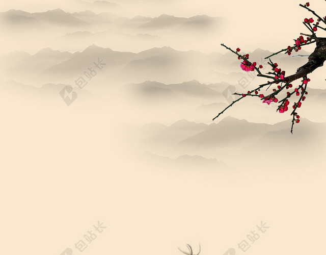 黄色中国风水墨毛笔背景