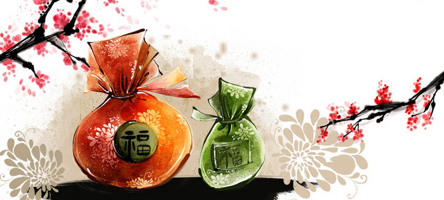 卡通手绘中国风福袋背景BANNER