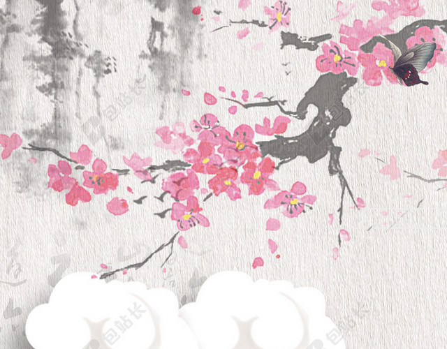 中国风梅花山水画招聘背景