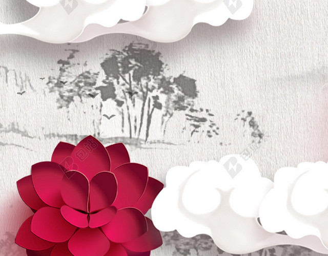 中国风梅花山水画招聘背景