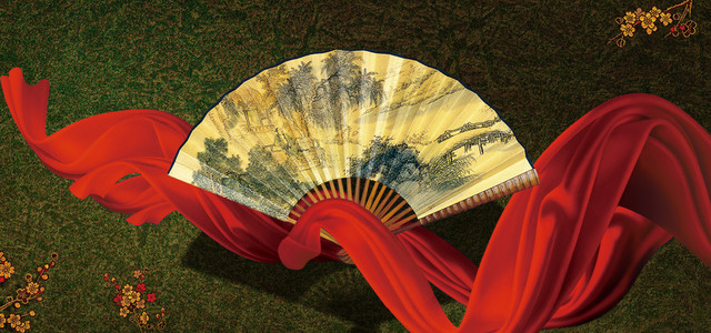 大气墨绿色质感中国风扇子BANNER