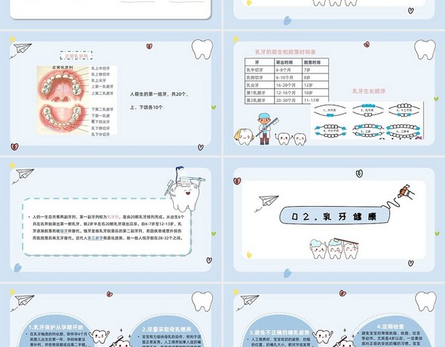 蓝色简约小清新卡通婴幼儿口腔保健知识PPT课件