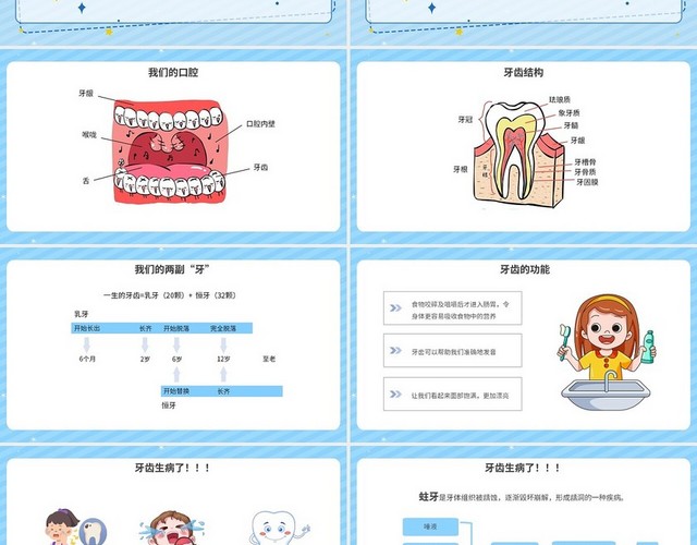 蓝色简约教育儿童口腔宣教教育课件PPT模板