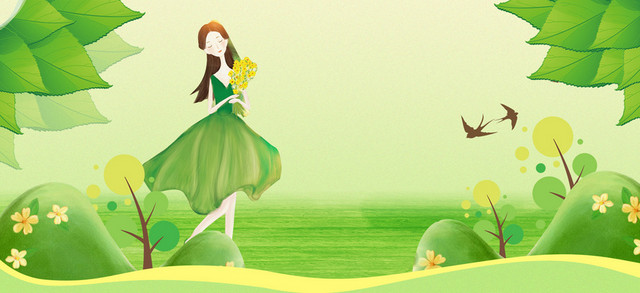 37女生节手绘植物文艺花朵绿BANNER