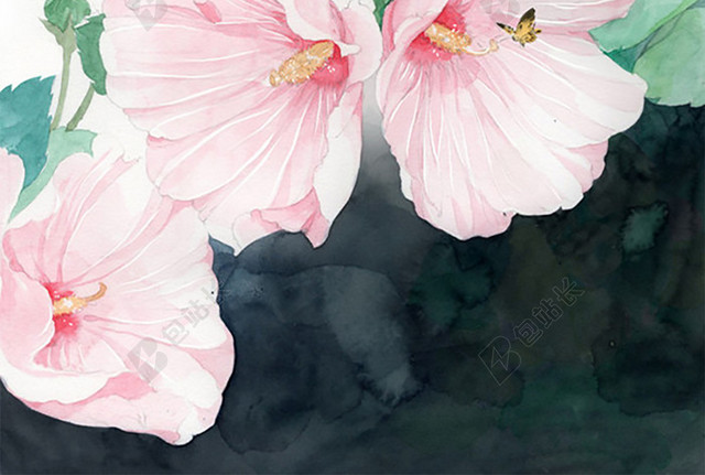 水彩桃花PPT海报背景图
