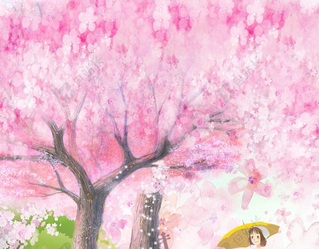 梦幻樱花树下的女孩
