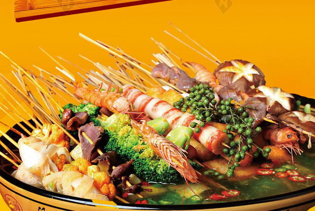 橙色串串美食简约渐变宣传海报